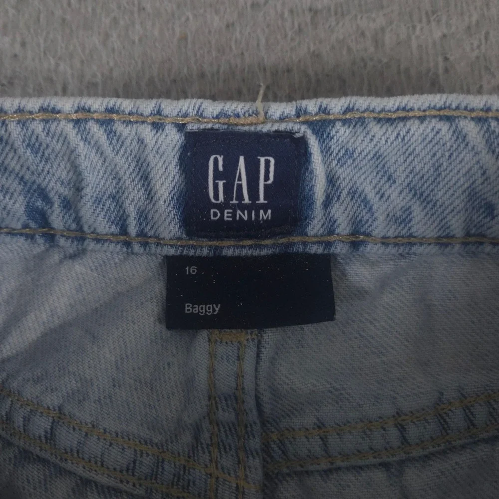 Gap Jeans Girls 16 Light Wash Baggy Wide Leg Utility Denim Patch Pockets Skater